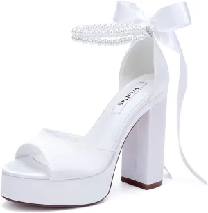 High Heel Platform Bridal Shoes Pearl Heels Wedding Shoes for Bride Platform Heeled Wedding Sandals