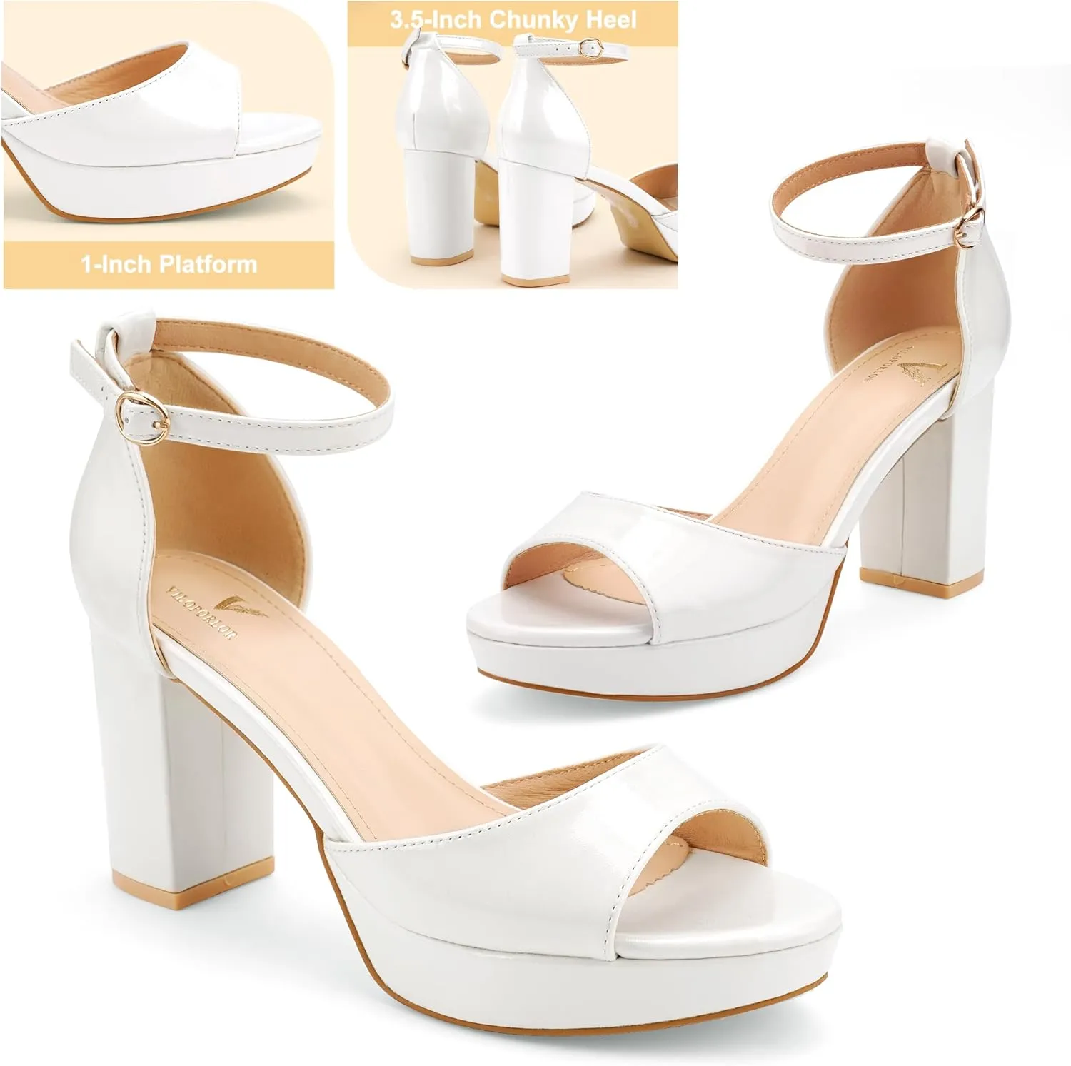 High Heels Chunky Platform Heels for Women Ankle Strap Comfy Open Toe Block Heeled Sandals Party Prom Wedding Dress Pumps
