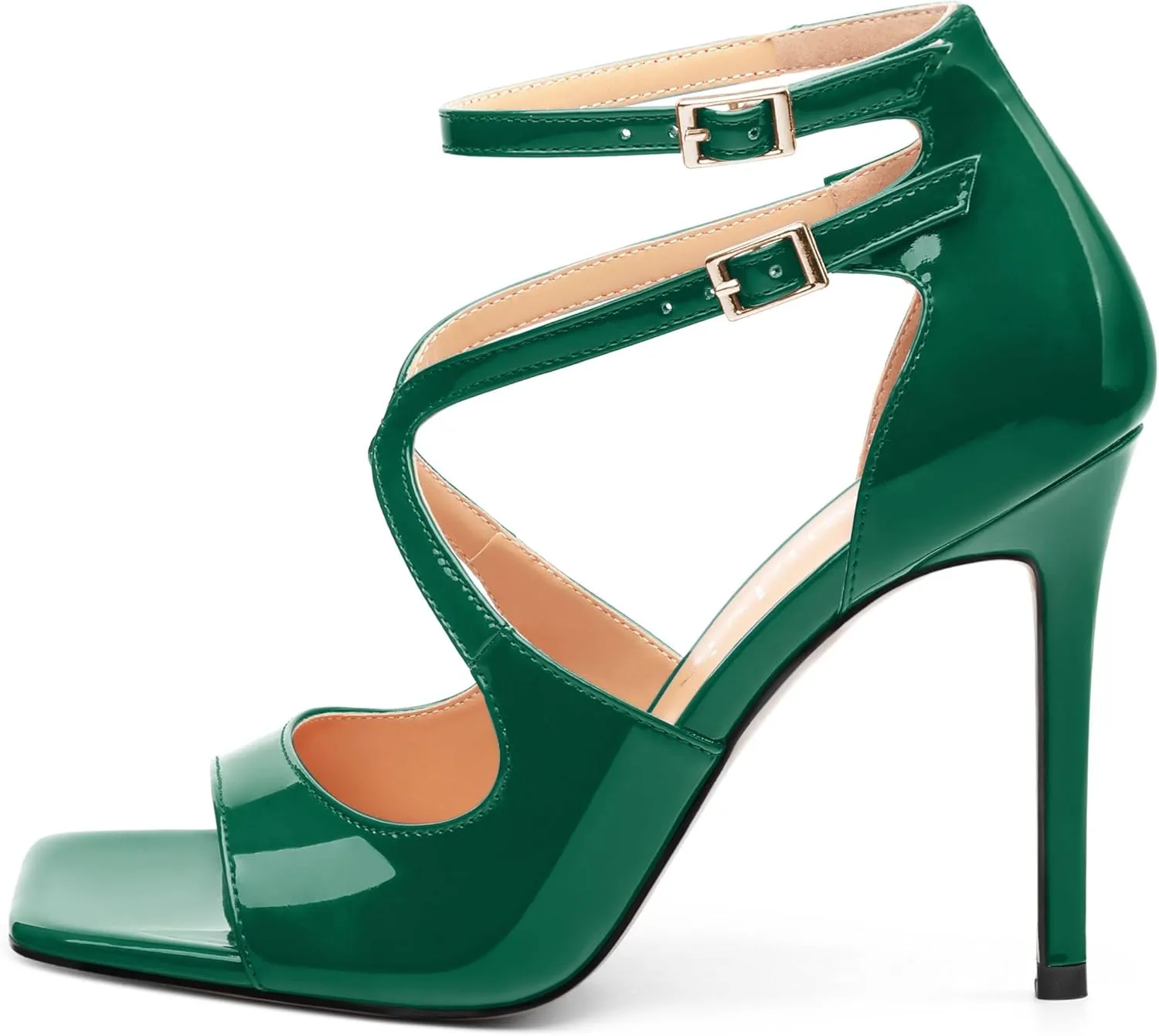 High Heels for Women, Women's Stiletto Heels Cross Strappy Square Open Toe Sexy Sandals Ankle Strap Buckle High Heels Fashion Dress Prom Sandals