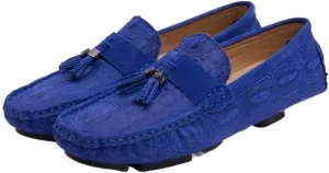 HOOENG Men's Loafers Shoes Faux Crocodile Print Solid Colors Tassel Leather Slip Resistant Lightweight Comfortable Party Slip-ons (Color : Blue, Size : 10.5)