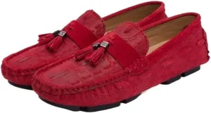 HOOENG Men's Loafers Shoes Faux Crocodile Print Solid Colors Tassel Leather Slip Resistant Lightweight Comfortable Party Slip-ons (Color : Red, Size : 6.5)
