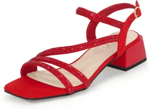 IDIFU IN2 Rhinestone Strappy Heels for Women Low Block Chunky Heels Square Open Toe Slingback Heeled Sandals Prom Wedding Bridal Dress Shoes Comfortable Sparkly Dressy Cute Trendy Short Thick Heels
