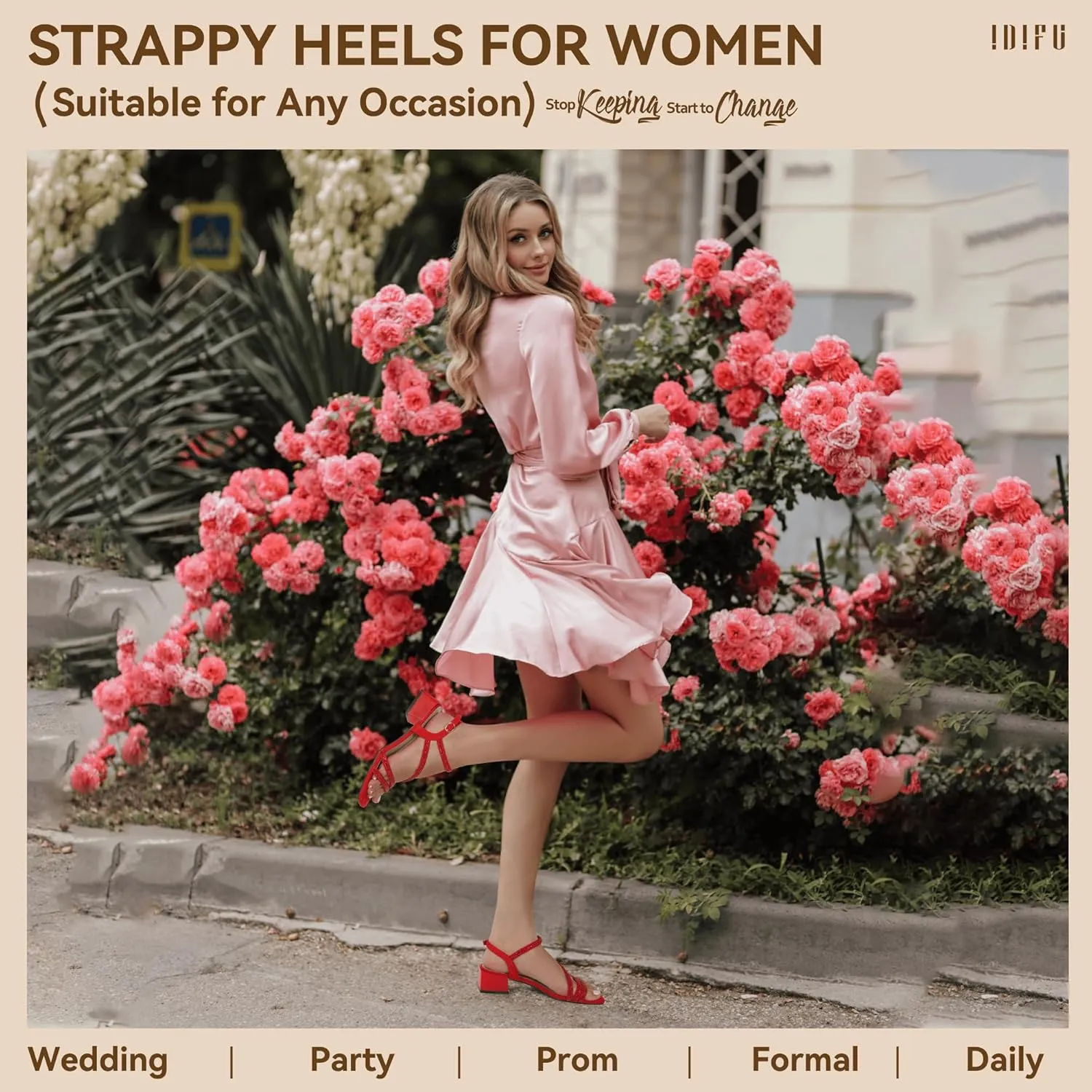 IDIFU IN2 Rhinestone Strappy Heels for Women Low Block Chunky Heels Square Open Toe Slingback Heeled Sandals Prom Wedding Bridal Dress Shoes Comfortable Sparkly Dressy Cute Trendy Short Thick Heels
