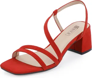 IDIFU IN3 Strappy Heels for Women - Low Block Chunky Heels - Open Square Toe Slingback Sandals - Comfortable & Trendy Dress Shoes for Women's Wedding, Bridal & Prom