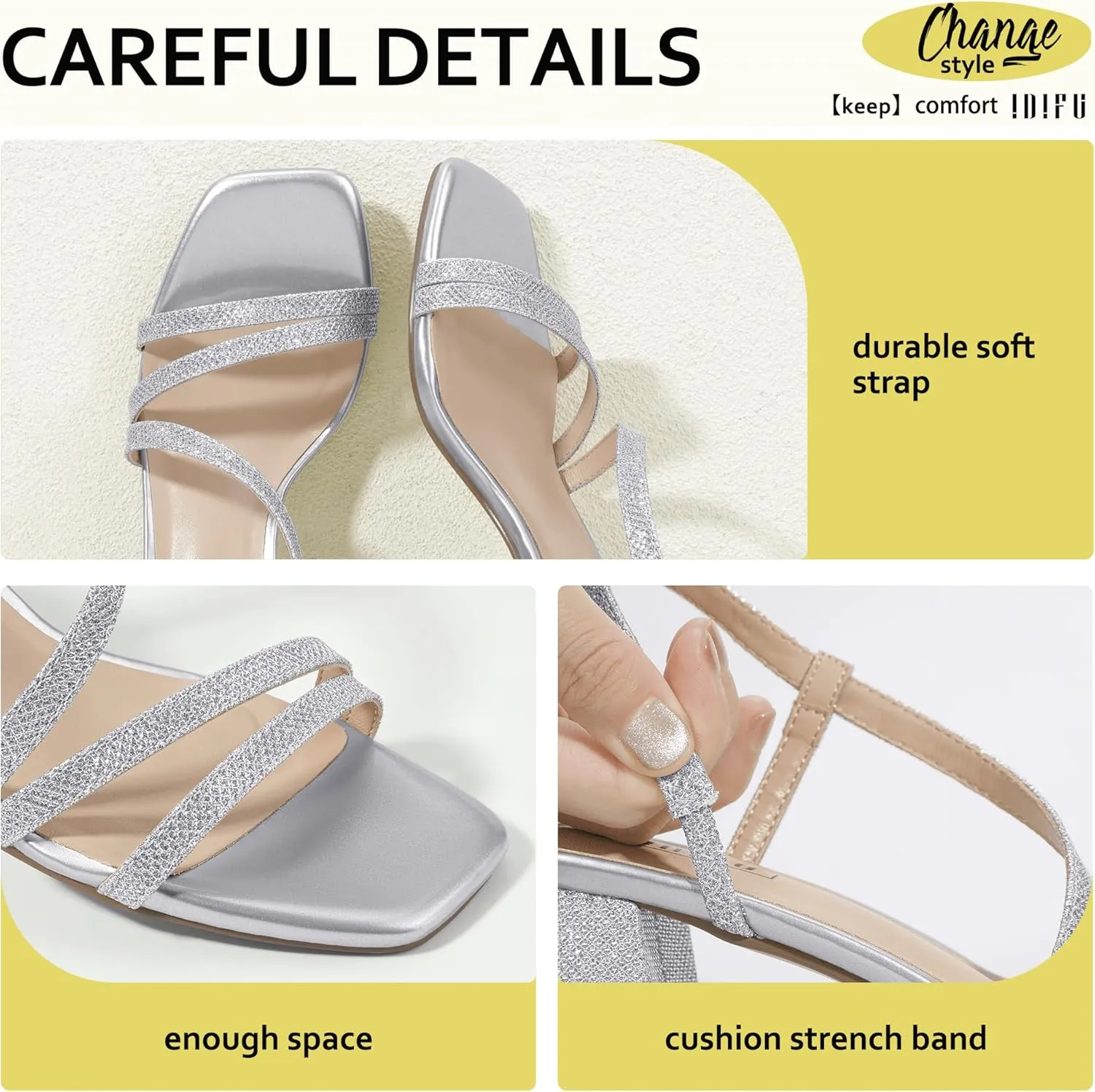 IDIFU IN3 Strappy Heels for Women - Low Block Chunky Heels - Open Square Toe Slingback Sandals - Comfortable & Trendy Dress Shoes for Women's Wedding, Bridal & Prom