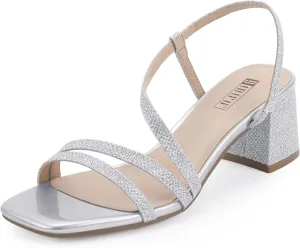 IDIFU IN3 Strappy Heels for Women - Low Block Chunky Heels - Open Square Toe Slingback Sandals - Comfortable & Trendy Dress Shoes for Women's Wedding, Bridal & Prom