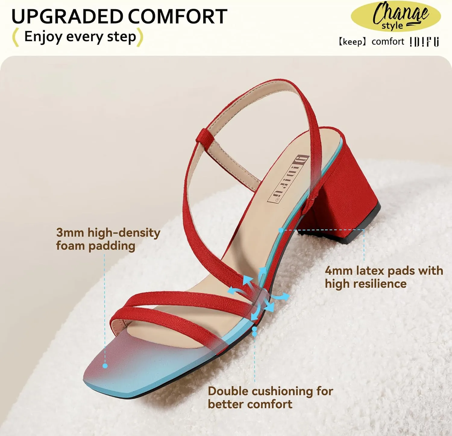 IDIFU IN3 Strappy Heels for Women - Low Block Chunky Heels - Open Square Toe Slingback Sandals - Comfortable & Trendy Dress Shoes for Women's Wedding, Bridal & Prom
