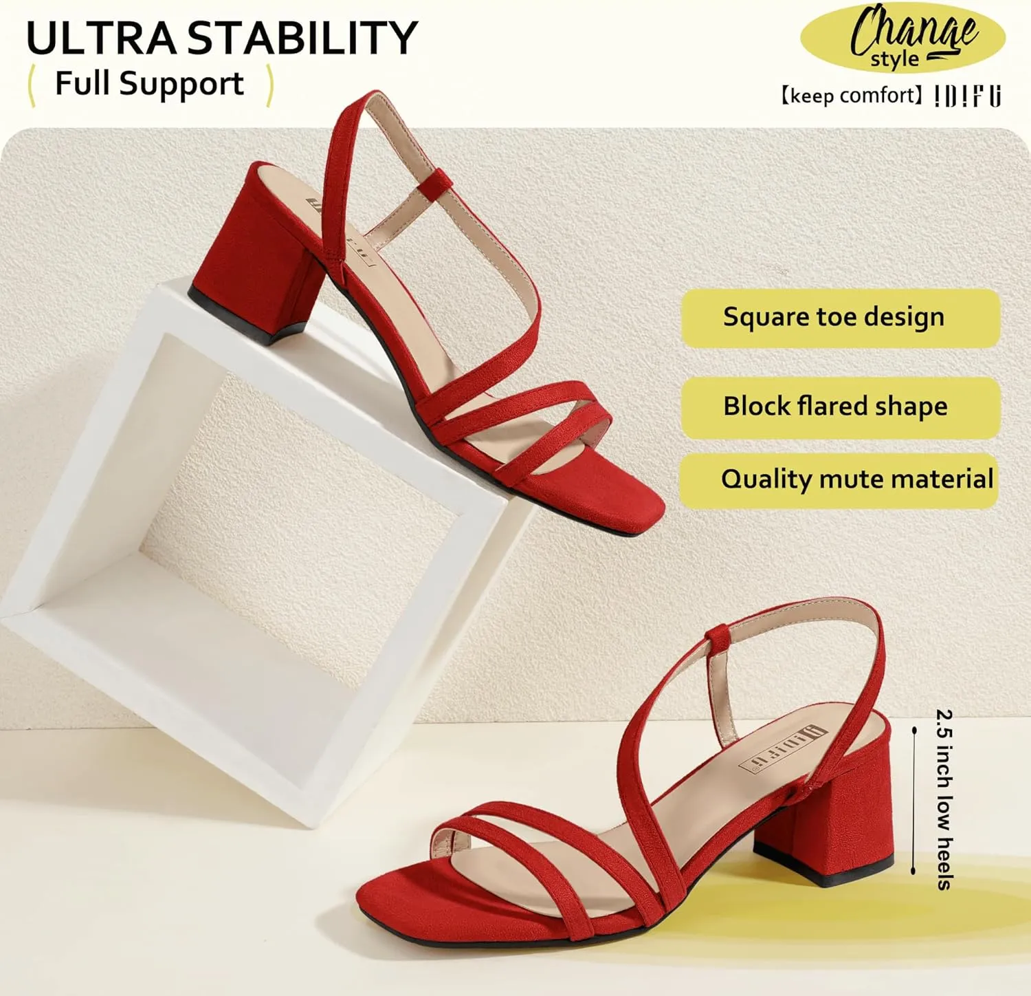 IDIFU IN3 Strappy Heels for Women - Low Block Chunky Heels - Open Square Toe Slingback Sandals - Comfortable & Trendy Dress Shoes for Women's Wedding, Bridal & Prom