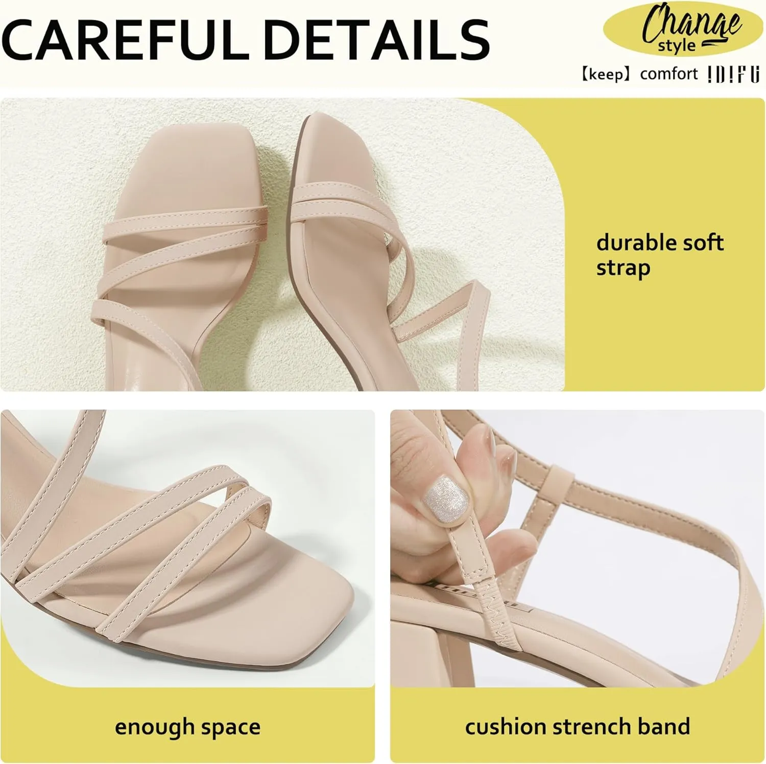 IDIFU IN3 Strappy Heels for Women - Low Block Chunky Heels - Open Square Toe Slingback Sandals - Comfortable & Trendy Dress Shoes for Women's Wedding, Bridal & Prom