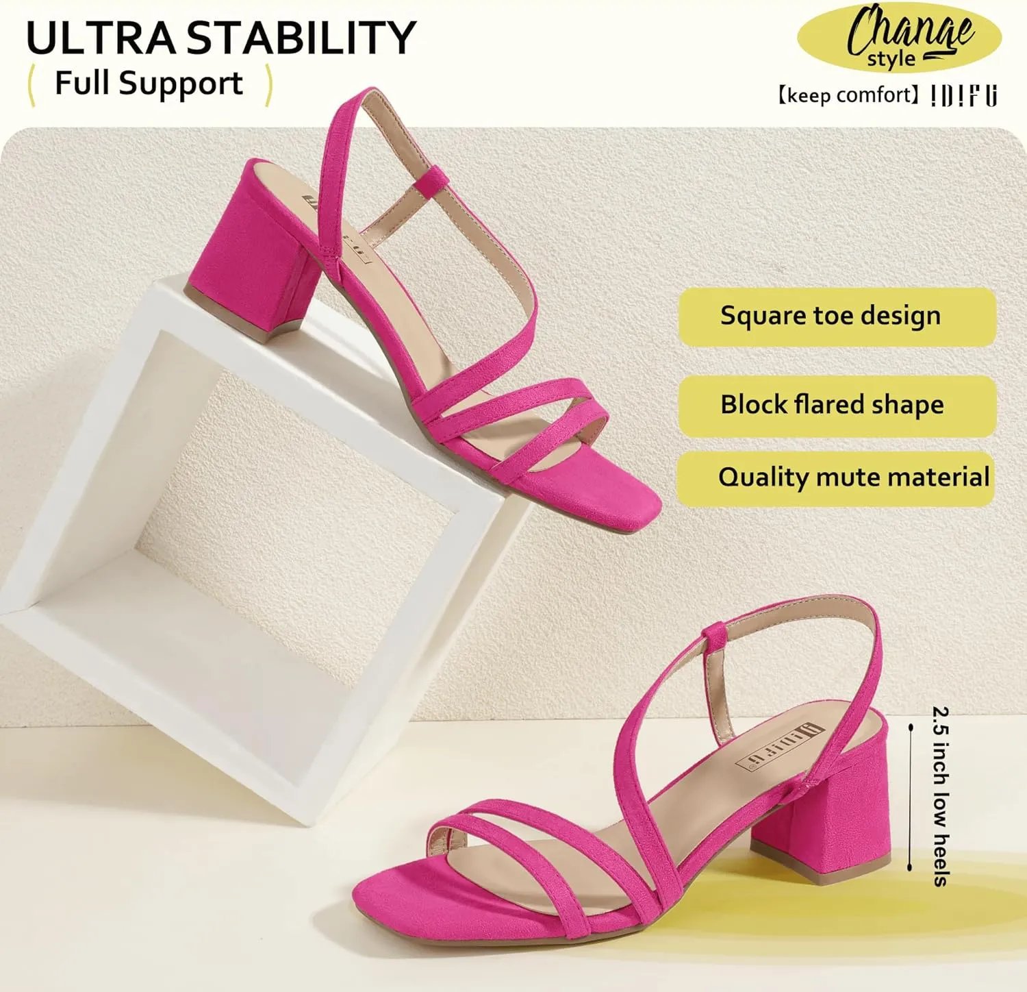 IDIFU IN3 Strappy Heels for Women - Low Block Chunky Heels - Open Square Toe Slingback Sandals - Comfortable & Trendy Dress Shoes for Women's Wedding, Bridal & Prom