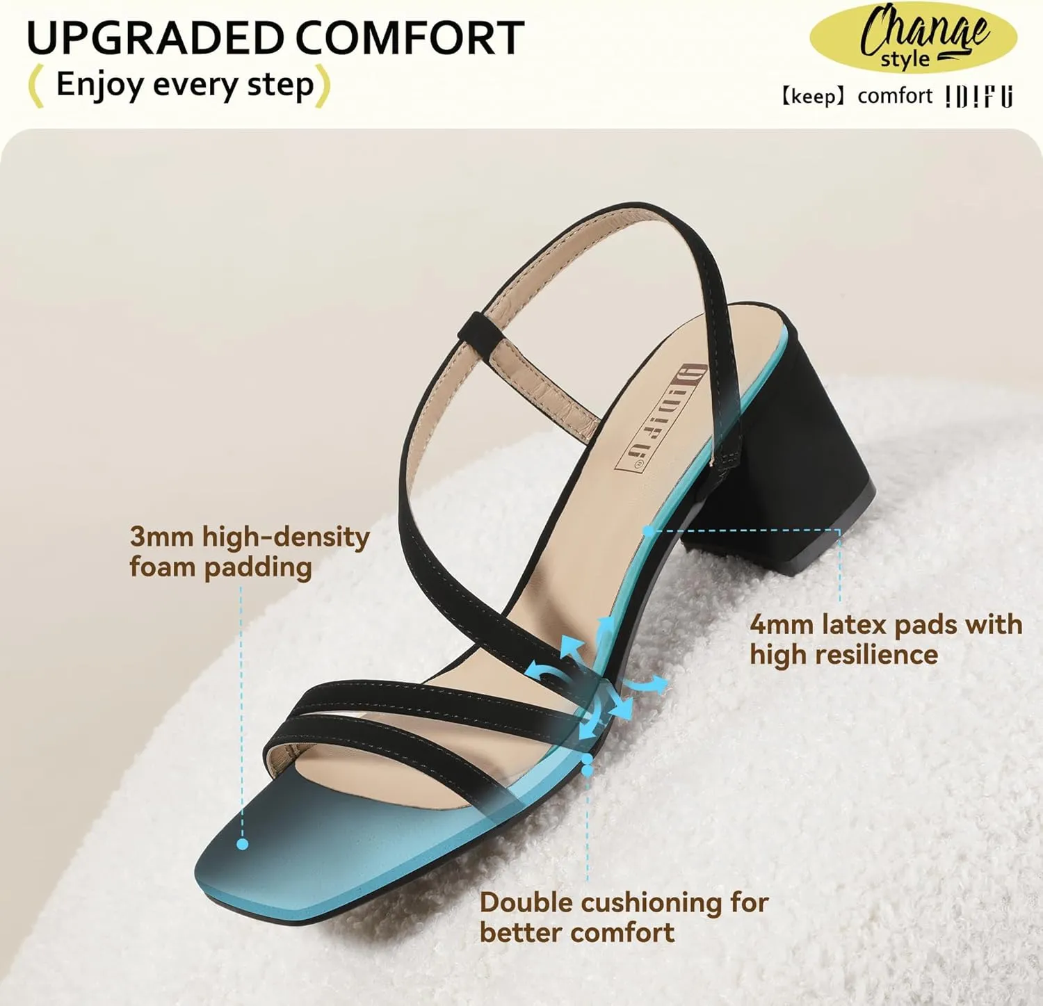 IDIFU IN3 Strappy Heels for Women - Low Block Chunky Heels - Open Square Toe Slingback Sandals - Comfortable & Trendy Dress Shoes for Women's Wedding, Bridal & Prom
