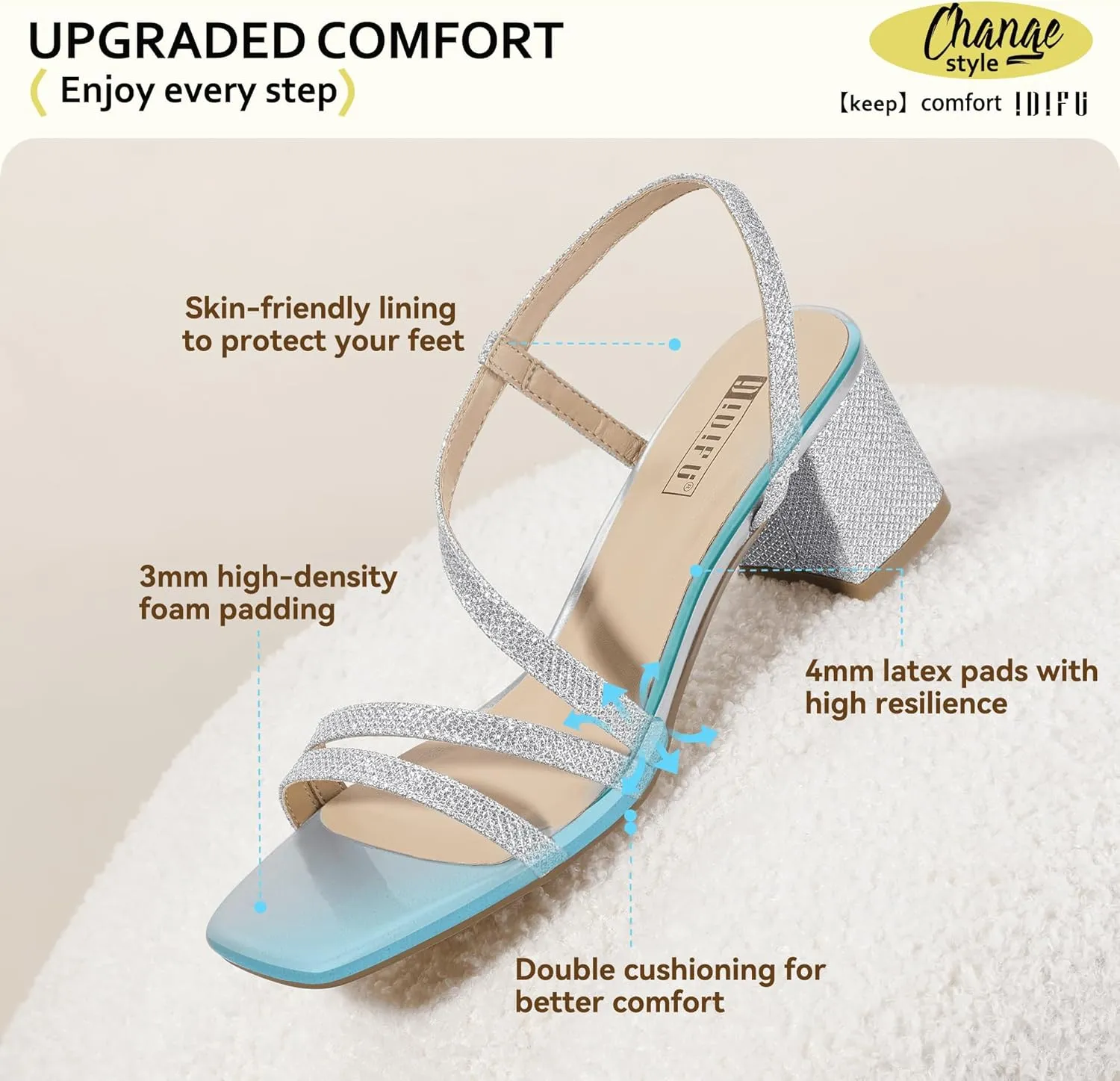 IDIFU IN3 Strappy Heels for Women - Low Block Chunky Heels - Open Square Toe Slingback Sandals - Comfortable & Trendy Dress Shoes for Women's Wedding, Bridal & Prom