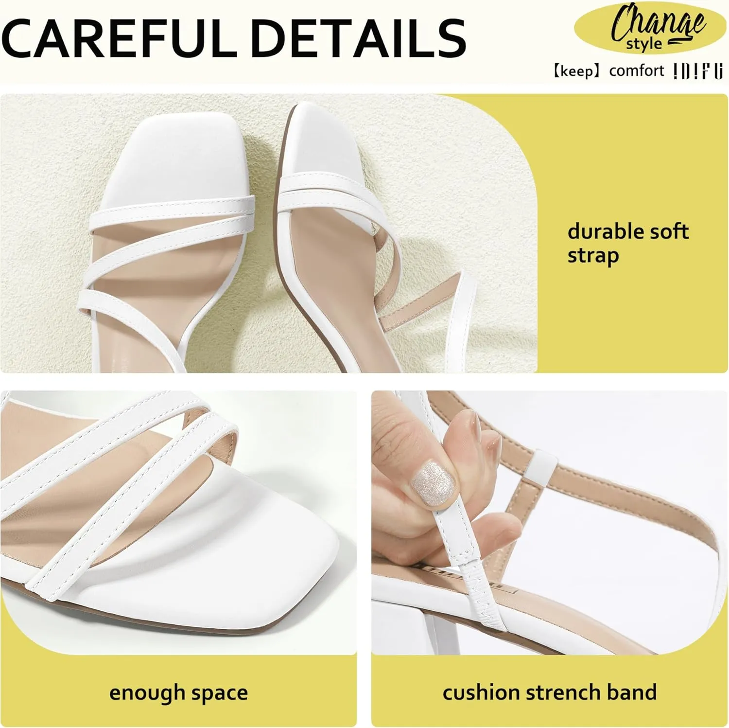 IDIFU IN3 Strappy Heels for Women - Low Block Chunky Heels - Open Square Toe Slingback Sandals - Comfortable & Trendy Dress Shoes for Women's Wedding, Bridal & Prom