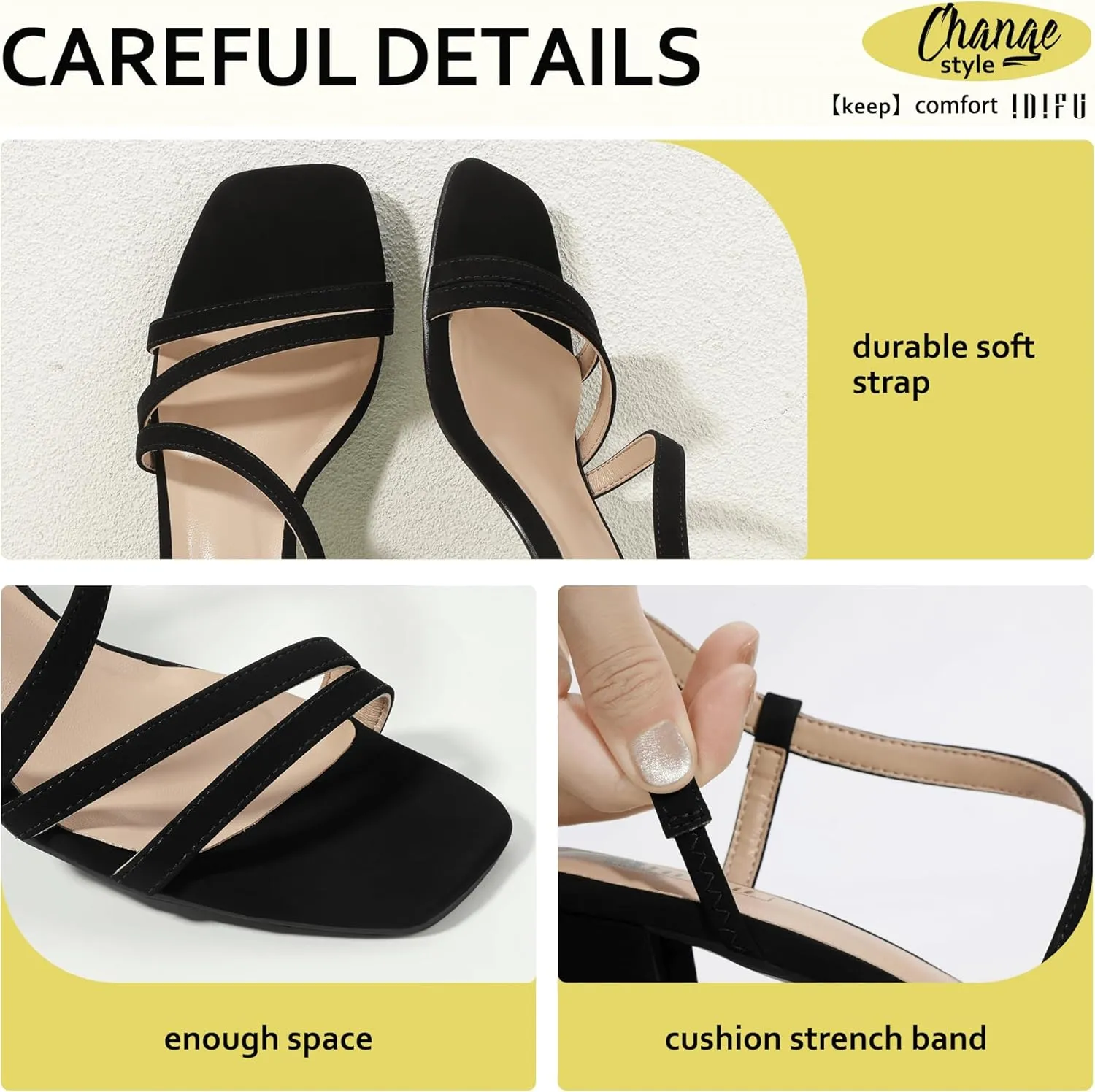 IDIFU IN3 Strappy Heels for Women - Low Block Chunky Heels - Open Square Toe Slingback Sandals - Comfortable & Trendy Dress Shoes for Women's Wedding, Bridal & Prom