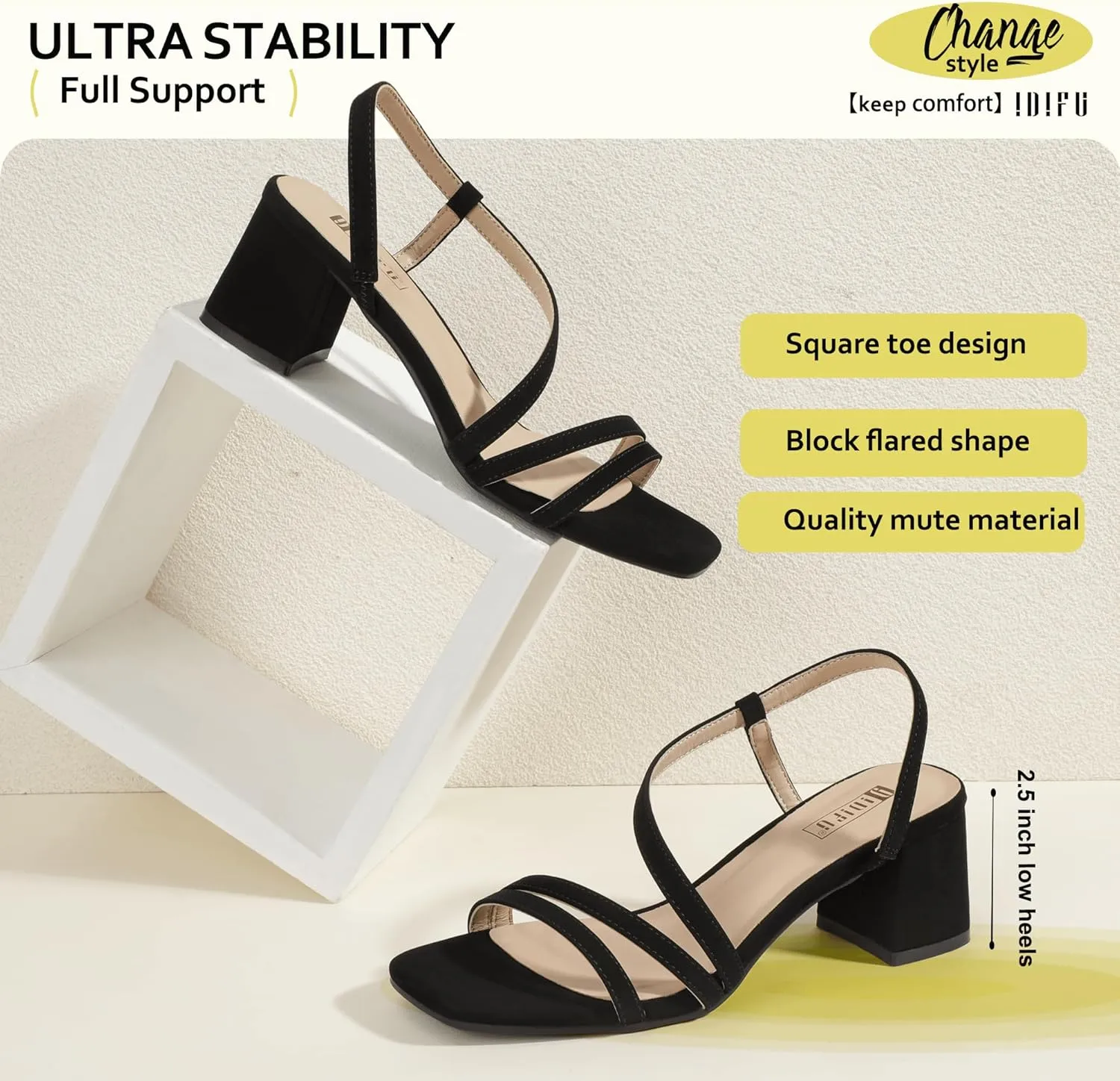 IDIFU IN3 Strappy Heels for Women - Low Block Chunky Heels - Open Square Toe Slingback Sandals - Comfortable & Trendy Dress Shoes for Women's Wedding, Bridal & Prom