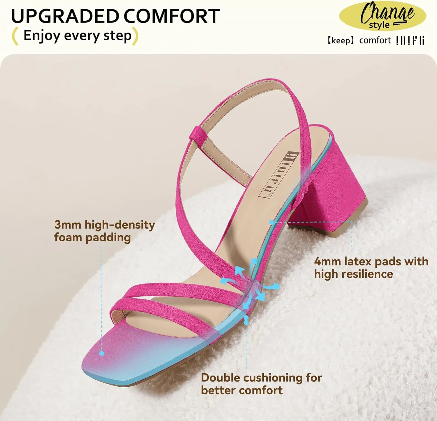 IDIFU IN3 Strappy Heels for Women - Low Block Chunky Heels - Open Square Toe Slingback Sandals - Comfortable & Trendy Dress Shoes for Women's Wedding, Bridal & Prom
