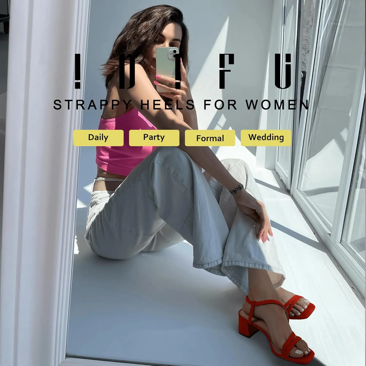IDIFU IN3 Strappy Heels for Women - Low Block Chunky Heels - Open Square Toe Slingback Sandals - Comfortable & Trendy Dress Shoes for Women's Wedding, Bridal & Prom