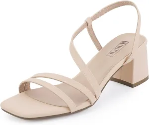 IDIFU IN3 Strappy Heels for Women - Low Block Chunky Heels - Open Square Toe Slingback Sandals - Comfortable & Trendy Dress Shoes for Women's Wedding, Bridal & Prom