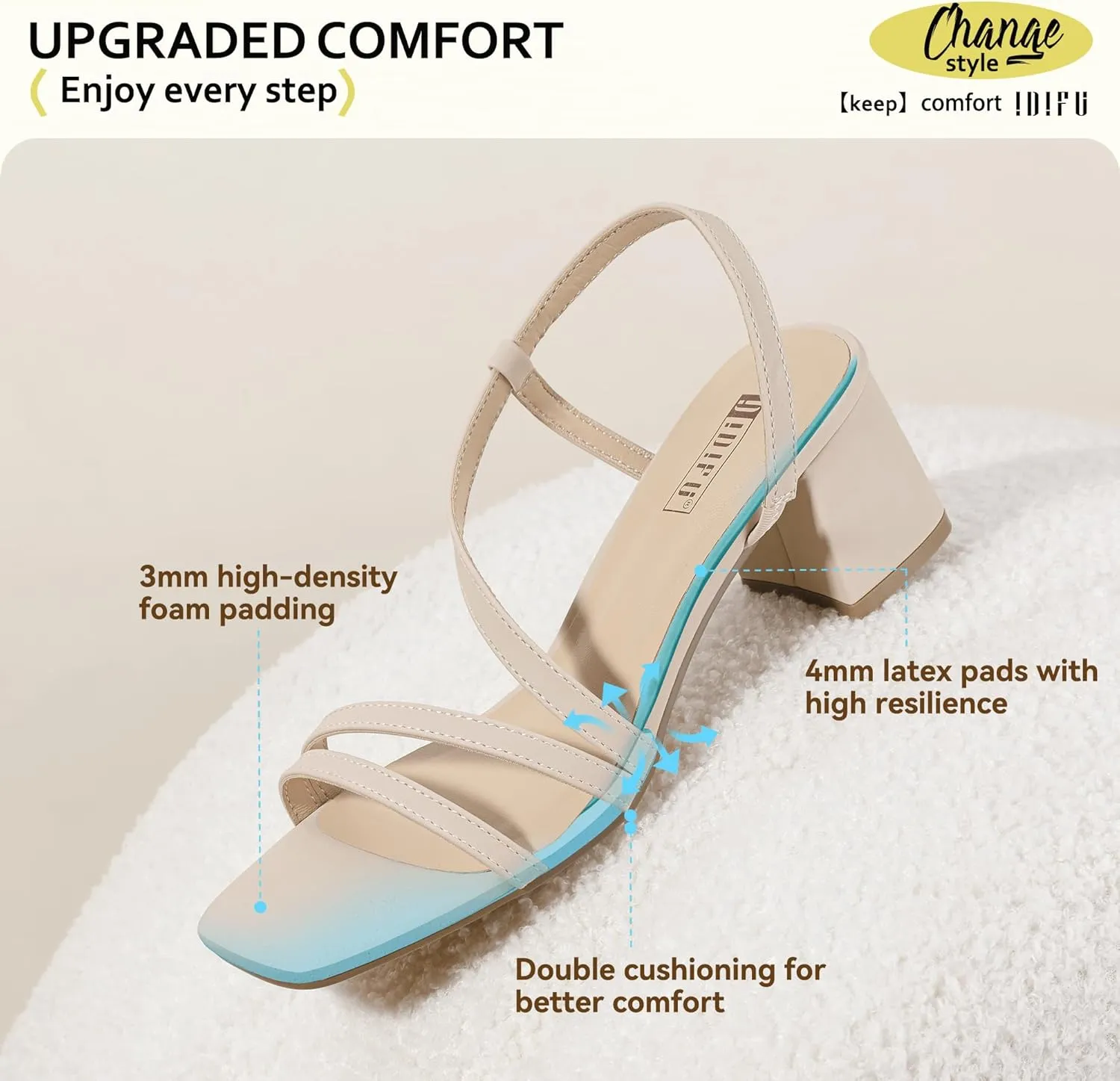 IDIFU IN3 Strappy Heels for Women - Low Block Chunky Heels - Open Square Toe Slingback Sandals - Comfortable & Trendy Dress Shoes for Women's Wedding, Bridal & Prom