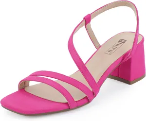 IDIFU IN3 Strappy Heels for Women - Low Block Chunky Heels - Open Square Toe Slingback Sandals - Comfortable & Trendy Dress Shoes for Women's Wedding, Bridal & Prom