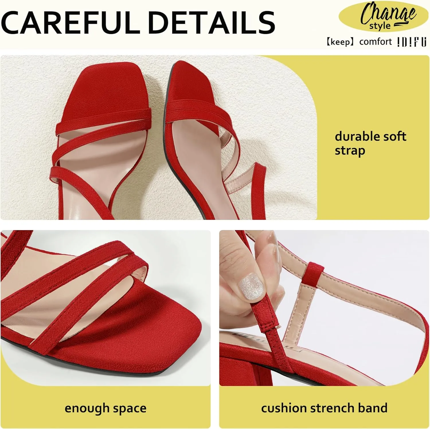 IDIFU IN3 Strappy Heels for Women - Low Block Chunky Heels - Open Square Toe Slingback Sandals - Comfortable & Trendy Dress Shoes for Women's Wedding, Bridal & Prom