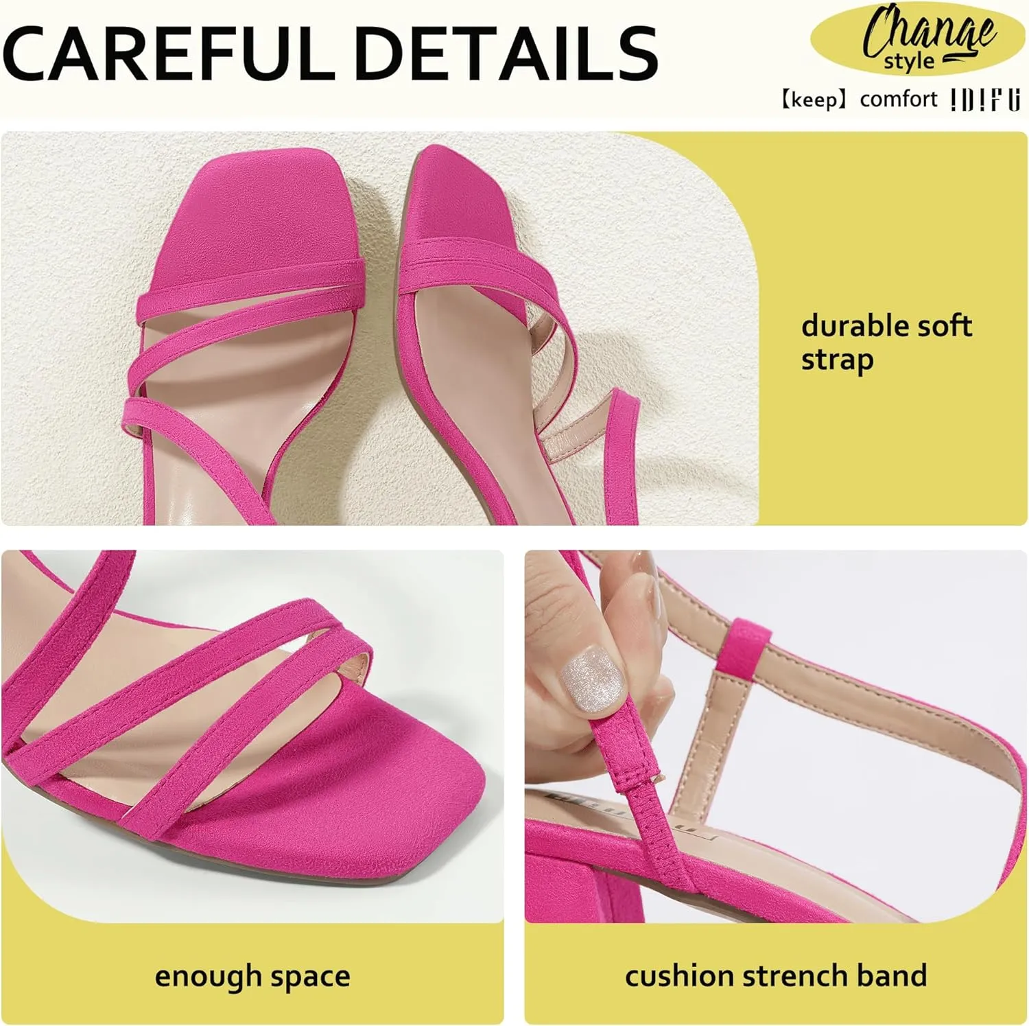 IDIFU IN3 Strappy Heels for Women - Low Block Chunky Heels - Open Square Toe Slingback Sandals - Comfortable & Trendy Dress Shoes for Women's Wedding, Bridal & Prom