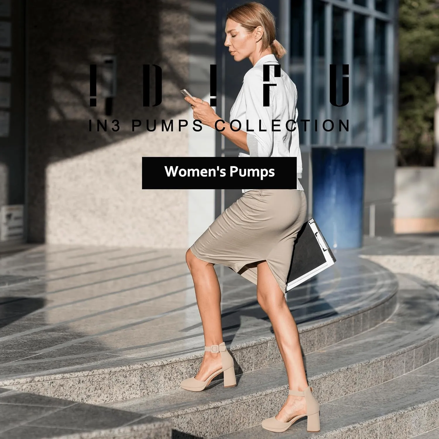 IDIFU IN3 Women's Chunky Block Heels Dress Shoes for Women - Dressy Wedding Bridal Prom Shoes - Pointed Toe Ankle Strap Comfortable Short Thick Heels