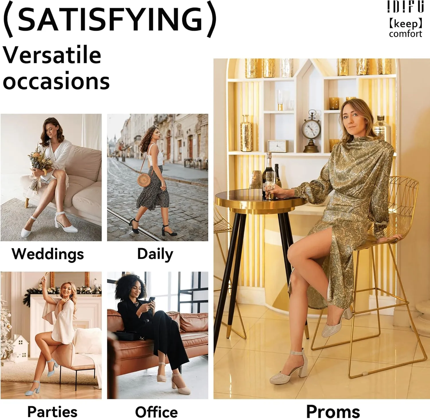 IDIFU IN3 Women's Chunky Block Heels Dress Shoes for Women - Dressy Wedding Bridal Prom Shoes - Pointed Toe Ankle Strap Comfortable Short Thick Heels