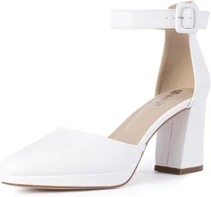 IDIFU IN3 Women's Chunky Block Heels Dress Shoes for Women - Dressy Wedding Bridal Prom Shoes - Pointed Toe Ankle Strap Comfortable Short Thick Heels