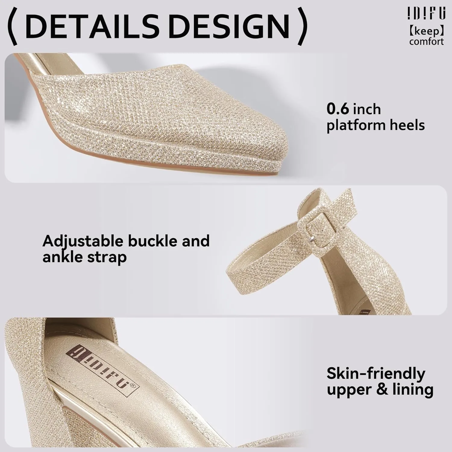 IDIFU IN3 Women's Chunky Block Heels Dress Shoes for Women - Dressy Wedding Bridal Prom Shoes - Pointed Toe Ankle Strap Comfortable Short Thick Heels