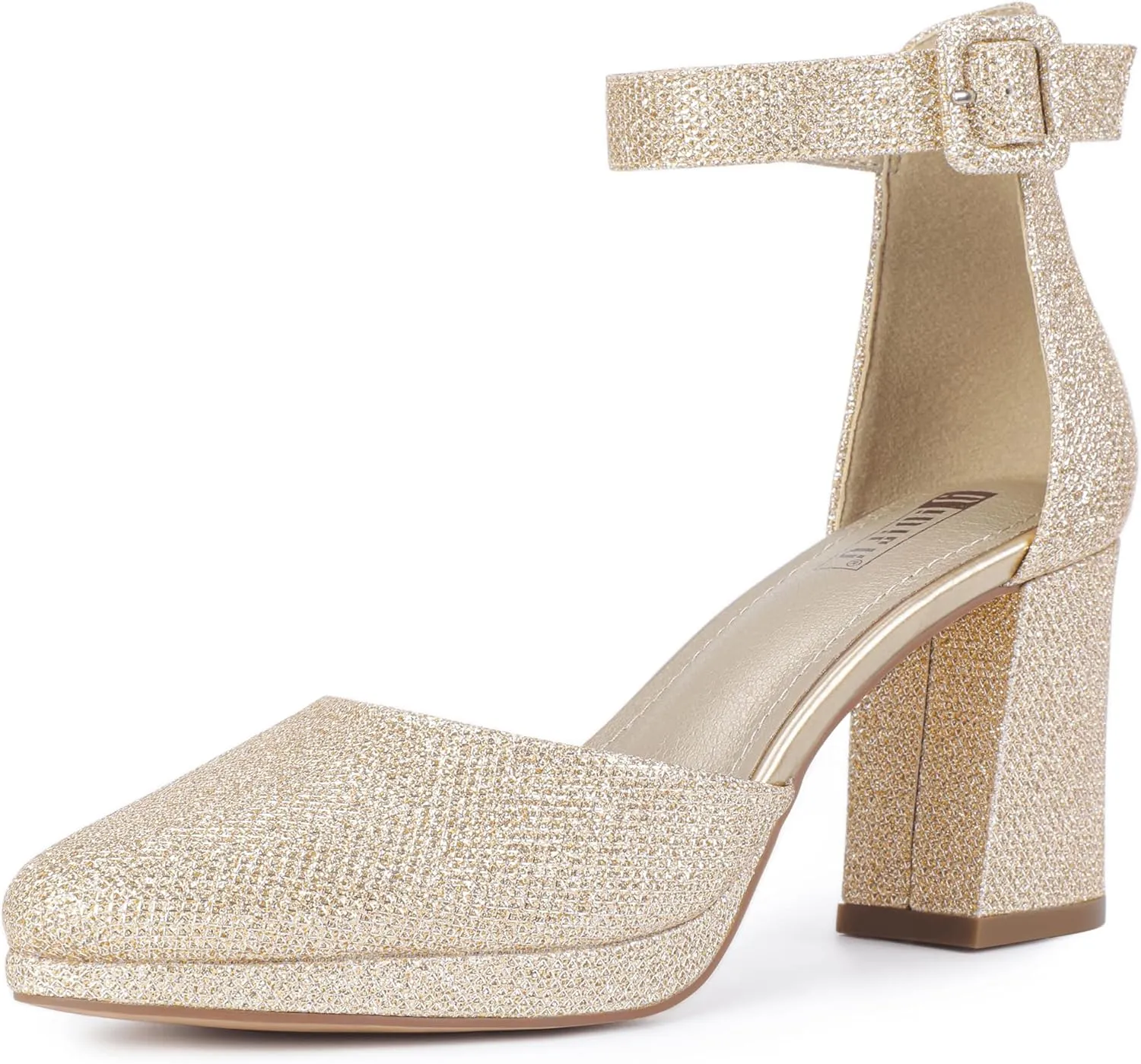 IDIFU IN3 Women's Chunky Block Heels Dress Shoes for Women - Dressy Wedding Bridal Prom Shoes - Pointed Toe Ankle Strap Comfortable Short Thick Heels