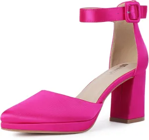 IDIFU IN3 Women's Chunky Block Heels Dress Shoes for Women - Dressy Wedding Bridal Prom Shoes - Pointed Toe Ankle Strap Comfortable Short Thick Heels