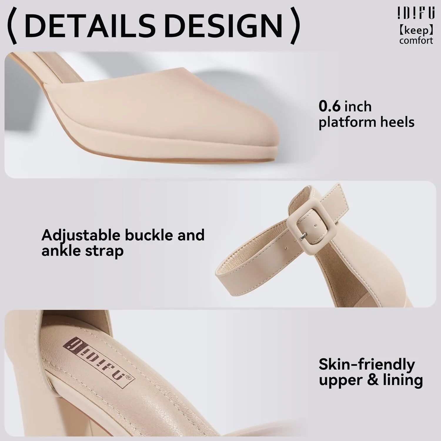 IDIFU IN3 Women's Chunky Block Heels Dress Shoes for Women - Dressy Wedding Bridal Prom Shoes - Pointed Toe Ankle Strap Comfortable Short Thick Heels