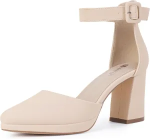 IDIFU IN3 Women's Chunky Block Heels Dress Shoes for Women - Dressy Wedding Bridal Prom Shoes - Pointed Toe Ankle Strap Comfortable Short Thick Heels