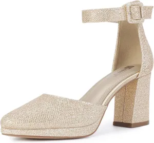 IDIFU IN3 Women's Chunky Block Heels Dress Shoes for Women - Dressy Wedding Bridal Prom Shoes - Pointed Toe Ankle Strap Comfortable Short Thick Heels