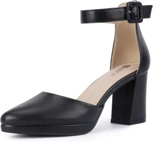 IDIFU IN3 Women's Chunky Block Heels Dress Shoes for Women - Dressy Wedding Bridal Prom Shoes - Pointed Toe Ankle Strap Comfortable Short Thick Heels