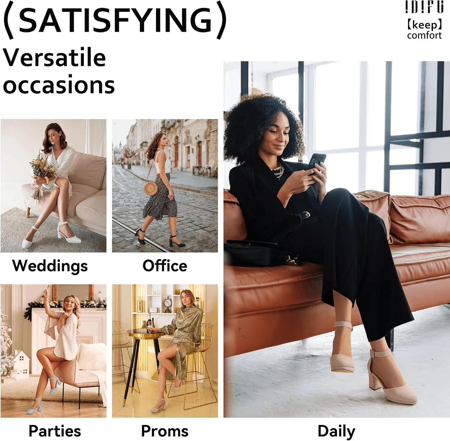 IDIFU IN3 Women's Chunky Block Heels Dress Shoes for Women - Dressy Wedding Bridal Prom Shoes - Pointed Toe Ankle Strap Comfortable Short Thick Heels