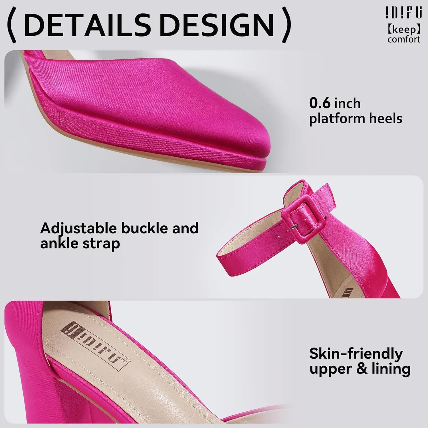 IDIFU IN3 Women's Chunky Block Heels Dress Shoes for Women - Dressy Wedding Bridal Prom Shoes - Pointed Toe Ankle Strap Comfortable Short Thick Heels