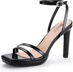IDIFU IN4 High Heels Platform Strappy Stiletto Heels Square Open Toe Heeled Sandals Wedding Bridal Prom Party Dress Shoes for Women Comfortable Sexy Dressy Cute Ankle Strap Heels