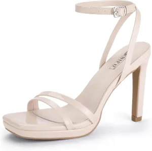IDIFU IN4 High Heels Platform Strappy Stiletto Heels Square Open Toe Heeled Sandals Wedding Bridal Prom Party Dress Shoes for Women Comfortable Sexy Dressy Cute Ankle Strap Heels