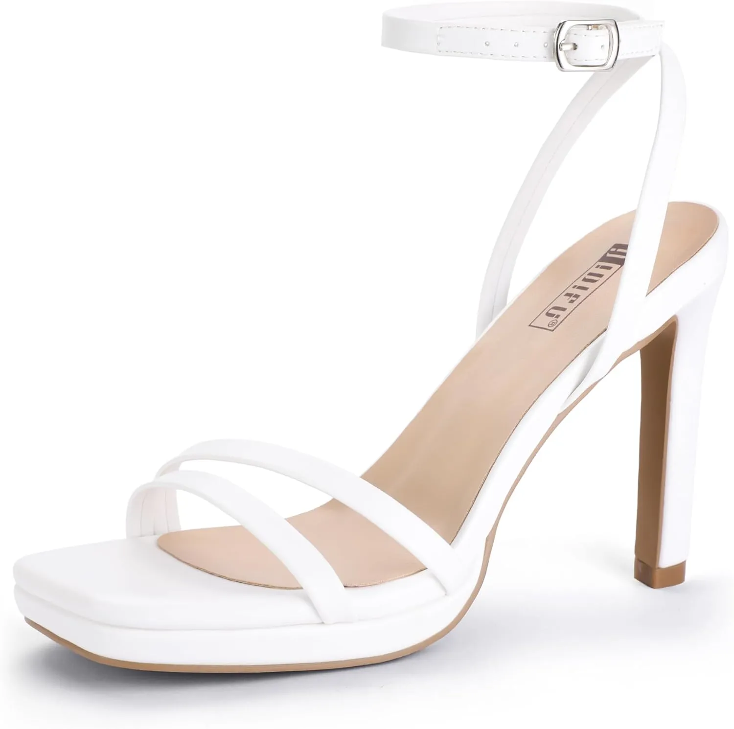 IDIFU IN4 High Heels Platform Strappy Stiletto Heels Square Open Toe Heeled Sandals Wedding Bridal Prom Party Dress Shoes for Women Comfortable Sexy Dressy Cute Ankle Strap Heels