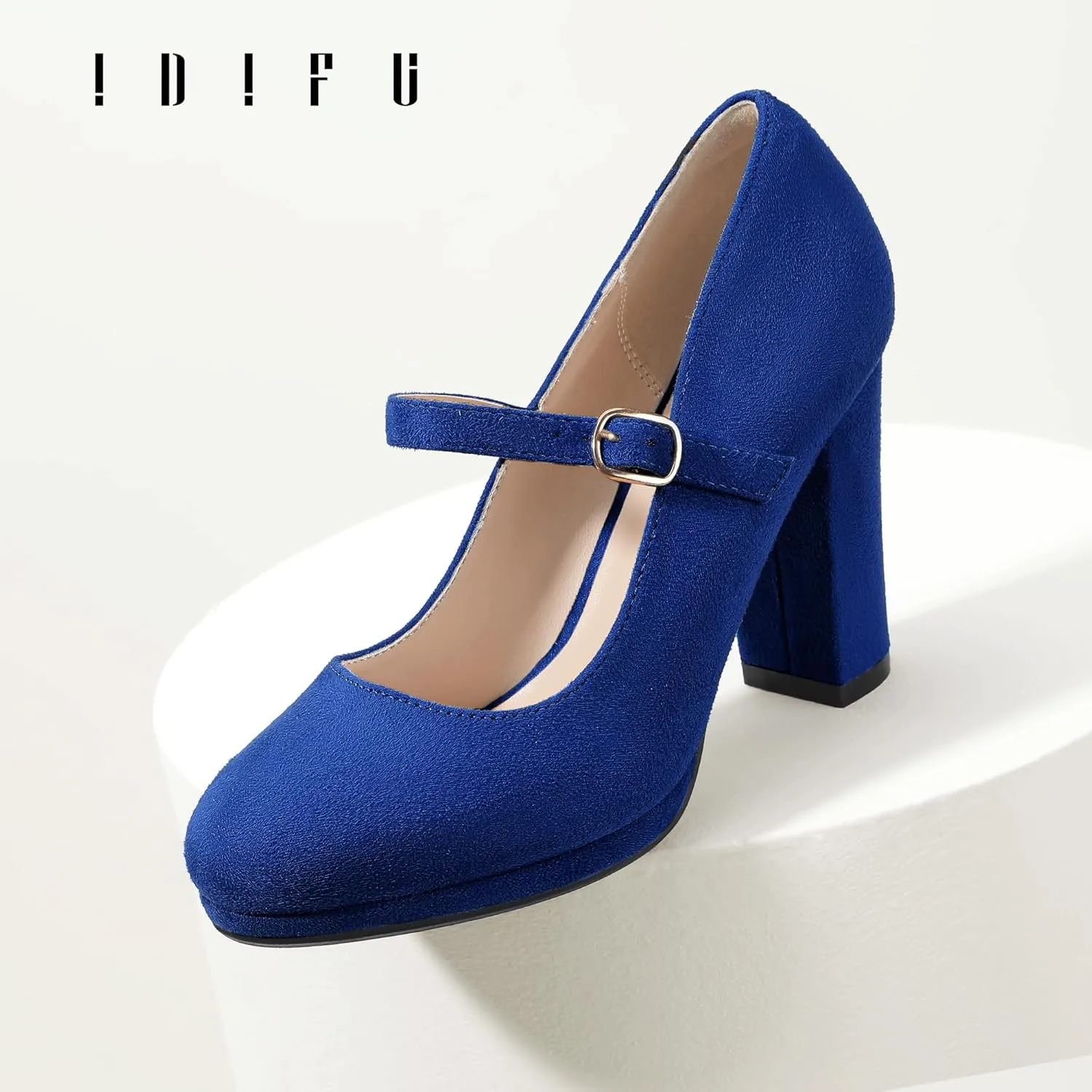 IDIFU IN4 Mary Jane Shoes Closed Toe Heels Platform High Chunky Block Heels Women's Pumps Comfortable Dress Shoes for Women Wedding Bridal Work Fashion Round Toe Pumps Shoes