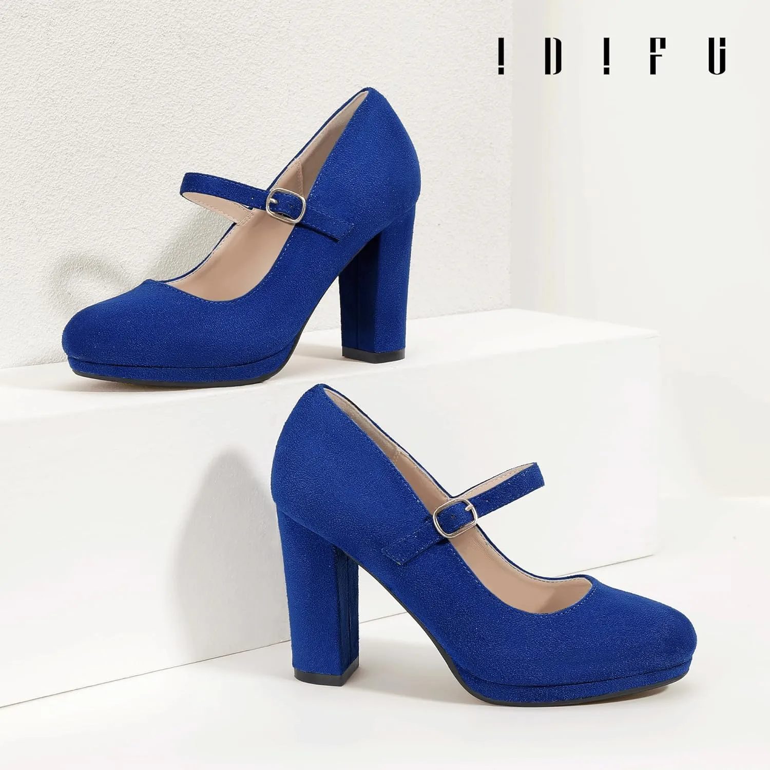 IDIFU IN4 Mary Jane Shoes Closed Toe Heels Platform High Chunky Block Heels Women's Pumps Comfortable Dress Shoes for Women Wedding Bridal Work Fashion Round Toe Pumps Shoes