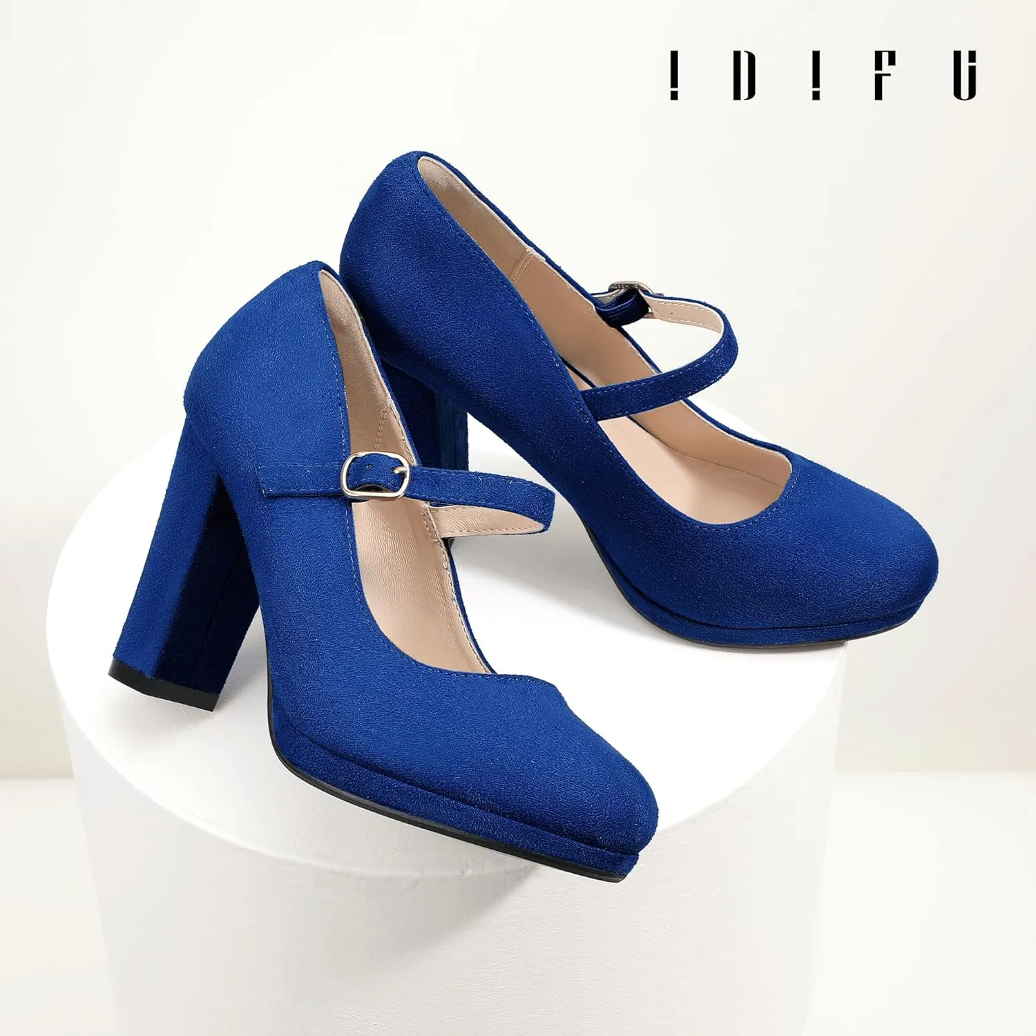 IDIFU IN4 Mary Jane Shoes Closed Toe Heels Platform High Chunky Block Heels Women's Pumps Comfortable Dress Shoes for Women Wedding Bridal Work Fashion Round Toe Pumps Shoes