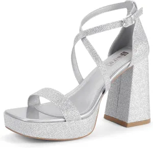 IDIFU IN4 Platform Heels for Women - High Strappy Chunky Block Square Toe Sexy Wedding Dress Shoes - Open Toe Ankle Strap Heeled Sandals - Comfortable Thick Heels - Half Size Larger