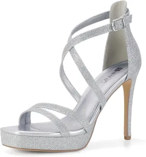 IDIFU IN4 Platform High Heels for Women Strappy Heeled Sandals Square Toe Heels Stiletto Heels Women's Wedding Party Bridal Sexy Dress Shoes Open Toe Heels