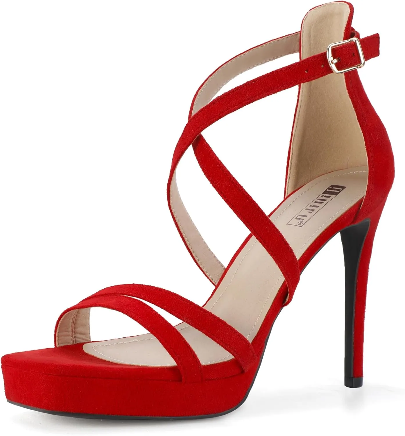 IDIFU IN4 Platform High Heels for Women Strappy Heeled Sandals Square Toe Heels Stiletto Heels Women's Wedding Party Bridal Sexy Dress Shoes Open Toe Heels