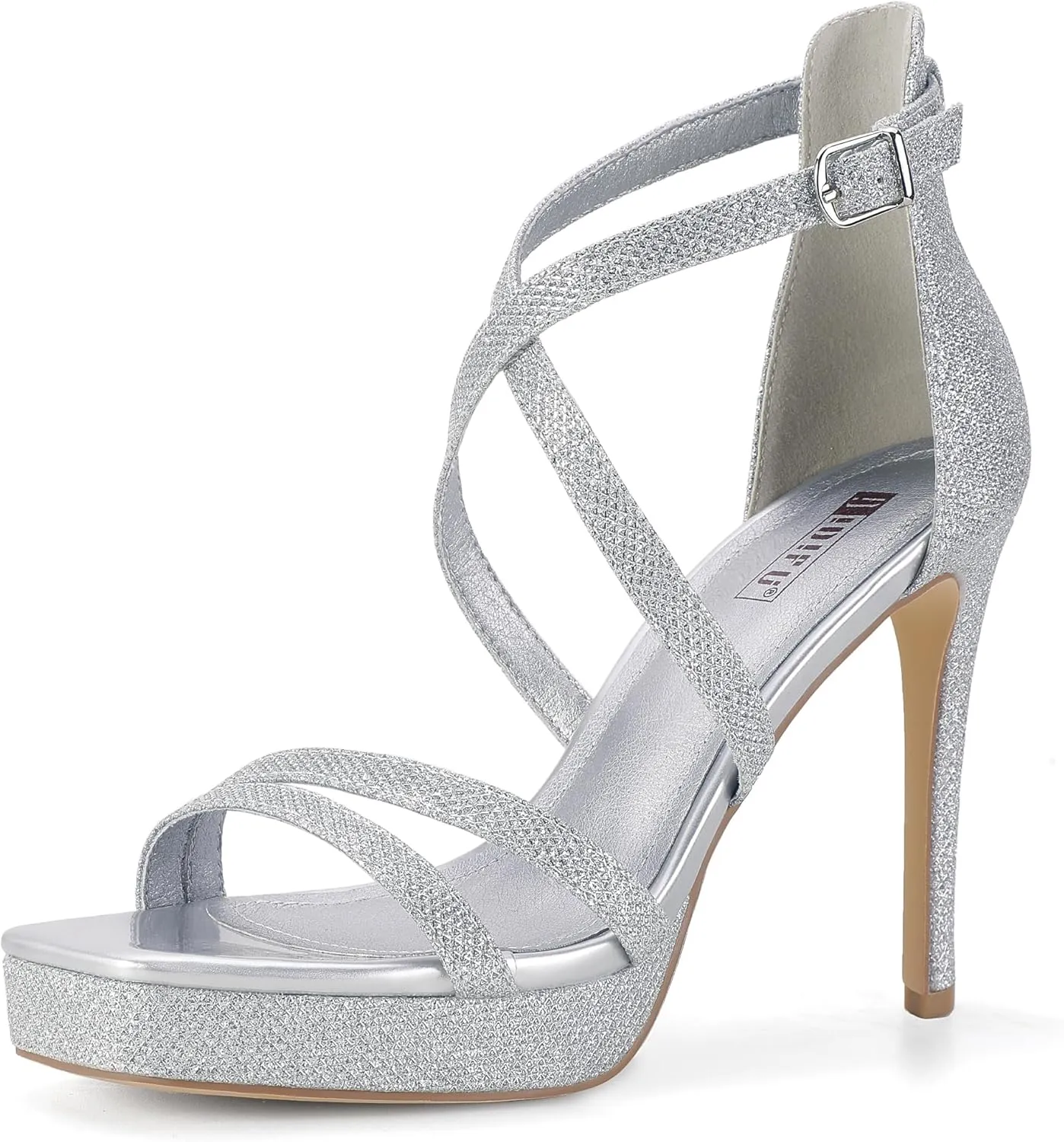 IDIFU IN4 Platform High Heels for Women Strappy Heeled Sandals Square Toe Heels Stiletto Heels Women's Wedding Party Bridal Sexy Dress Shoes Open Toe Heels