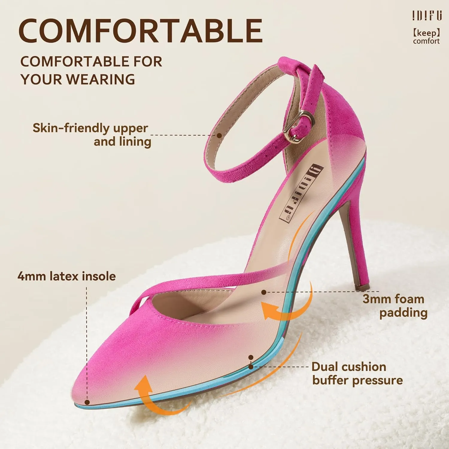 IDIFU IN4 Women's Pumps Closed Toe Heels Stiletto High Heels Dress Shoes for Women Wedding Prom Dressy Party Bridal Shoes Trendy Strappy Pointed Toe Ankle Strap Heels Pumps