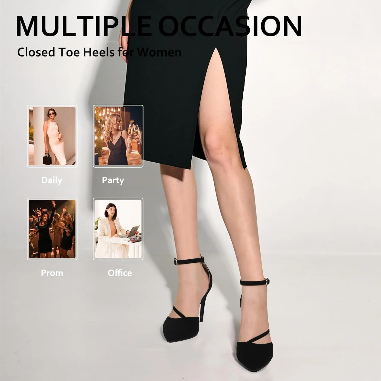 IDIFU IN4 Women's Pumps Closed Toe Heels Stiletto High Heels Dress Shoes for Women Wedding Prom Dressy Party Bridal Shoes Trendy Strappy Pointed Toe Ankle Strap Heels Pumps